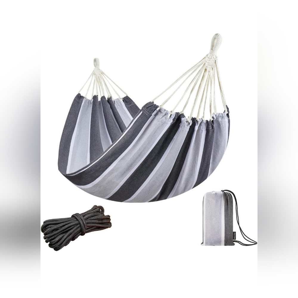Striped Gray Hammock with Accessories